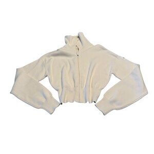 NWT ALO Yoga Scholar Knit Ivory White Cropped Full Zip Jacket Women's Small S